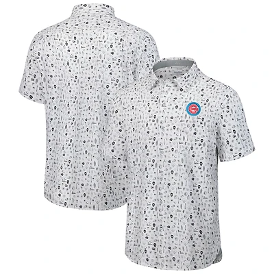 Men's Tommy Bahama  Gray Chicago Cubs Nova Wave Riptide Rally Camp Button-Up Short Sleeve Shirt