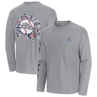 T-shirt à manches longues Tommy Bahama gris pour homme Chicago Cubs Tropic Curveball Lux