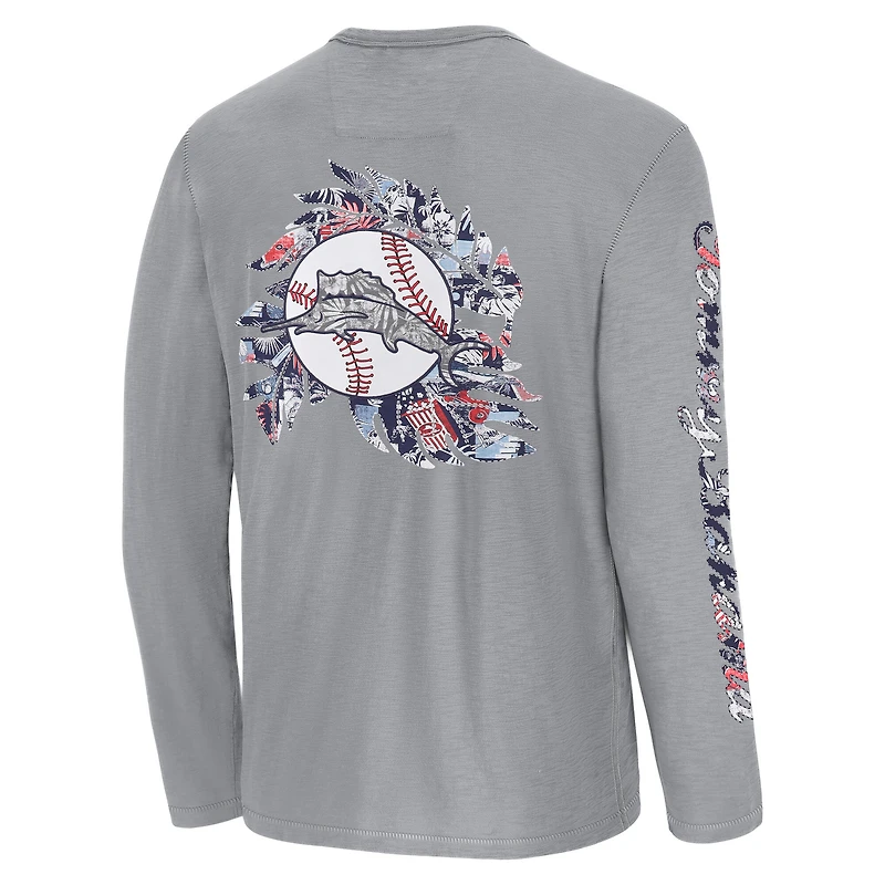 T-shirt à manches longues Tommy Bahama gris pour homme Chicago Cubs Tropic Curveball Lux