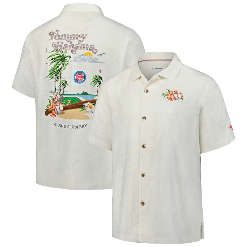 Chemise boutonnée Tommy Bahama blanche pour homme des Chicago Cubs Grand Slam Bay Camp