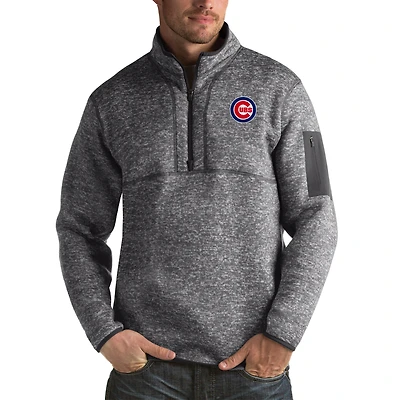 Men's Antigua Heather Charcoal Chicago Cubs Fortune Big & Tall Quarter-Zip Pullover Jacket