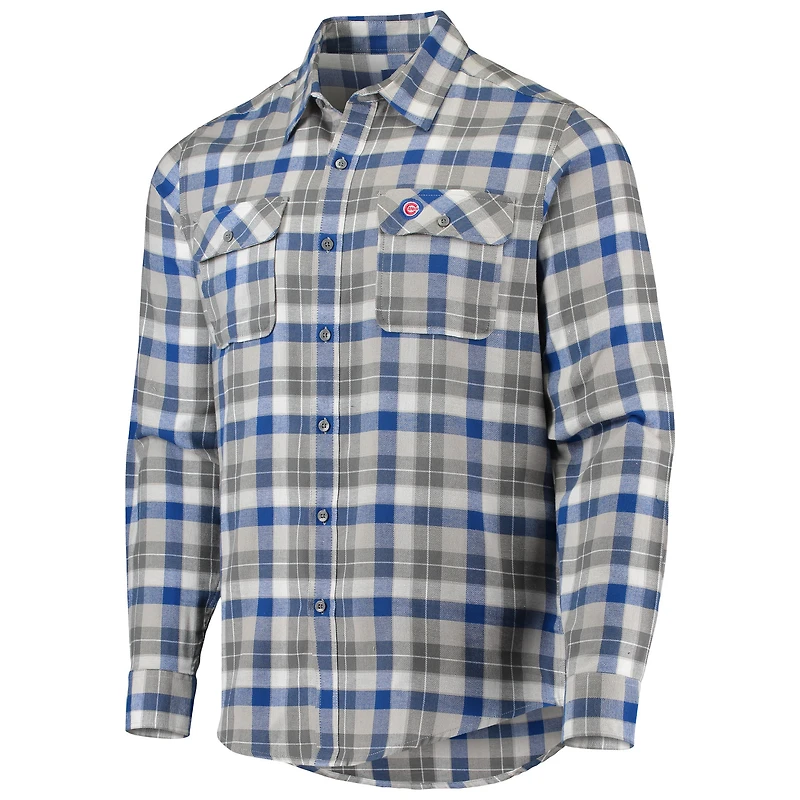 Chemise à manches longues boutonnée en flanelle Antigua Royal/White Chicago Cubs pour homme