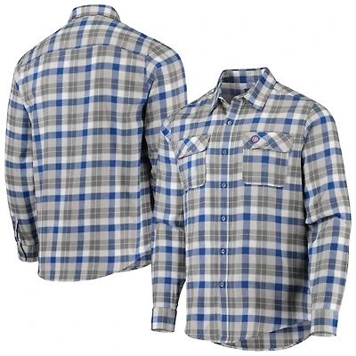 Chemise à manches longues boutonnée en flanelle Antigua Royal/White Chicago Cubs pour homme