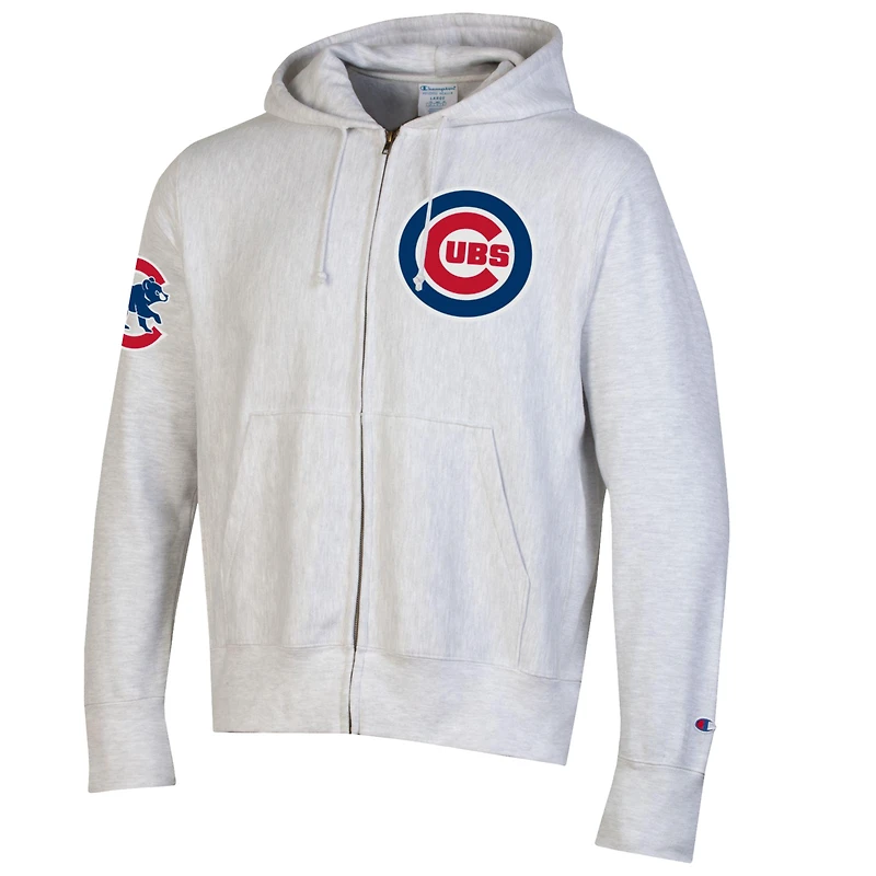 Men's Champion  Gray Chicago Cubs Reverse Weave Chenille Full-Zip Hoodie