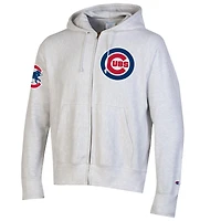 Men's Champion  Gray Chicago Cubs Reverse Weave Chenille Full-Zip Hoodie