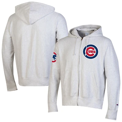 Men's Champion  Gray Chicago Cubs Reverse Weave Chenille Full-Zip Hoodie
