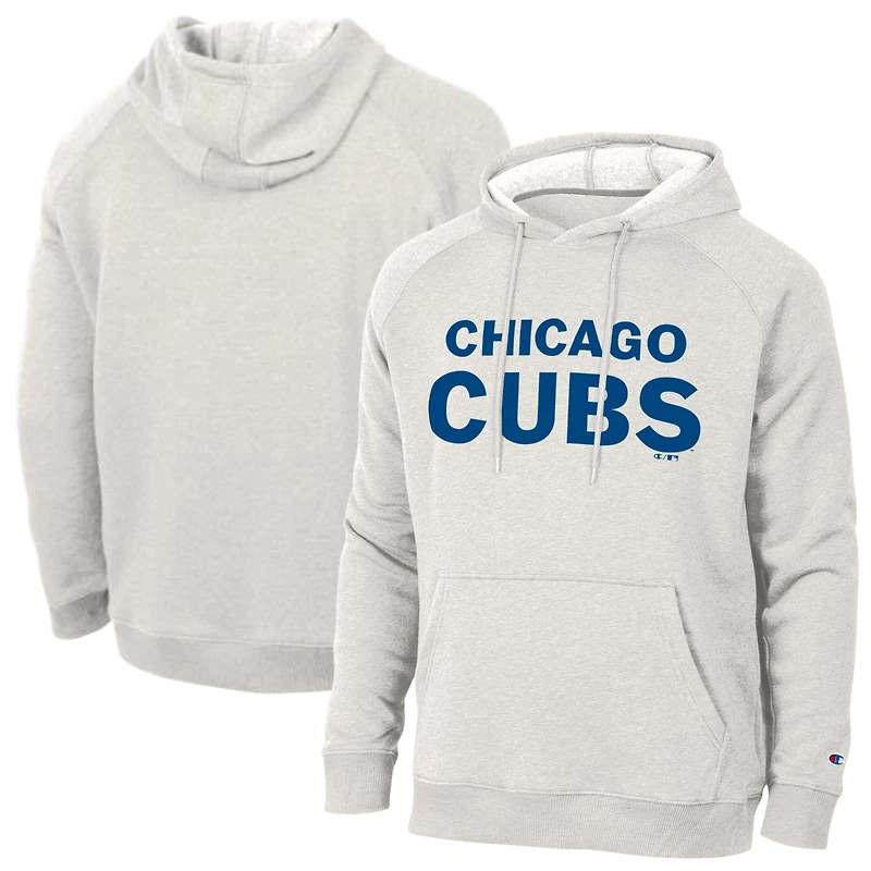 Men's Champion Heathered Core Ultra Light Grey Chicago Cubs Triumph Tri-Blend Raglan Hoodie