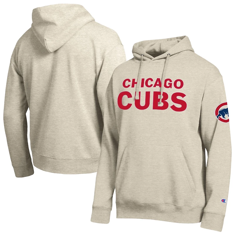 Men's Champion Oatmeal Chicago Cubs All Star Chenille Patch Hoodie