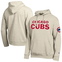 Men's Champion Oatmeal Chicago Cubs All Star Chenille Patch Hoodie