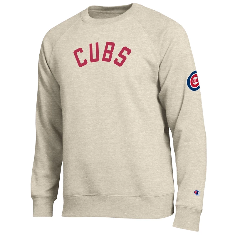 Men's Champion Oatmeal Chicago Cubs All-Star Soft Felt Raglan Sweatshirt
