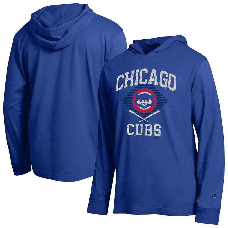 Men's Champion Royal Chicago Cubs Cooperstown Hooded Long-Sleeve T-Shirt