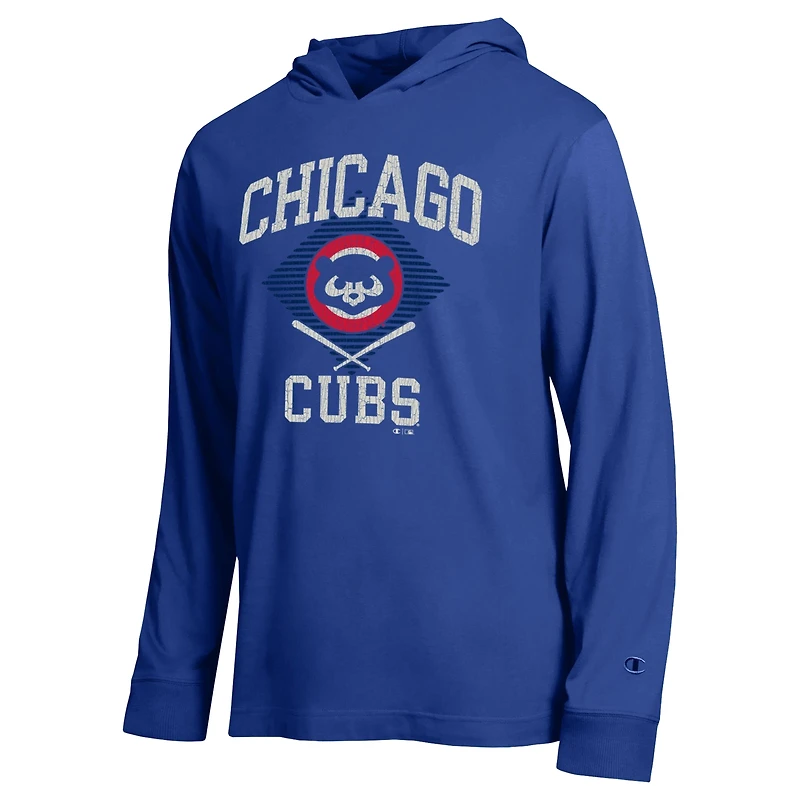 Men's Champion Royal Chicago Cubs Cooperstown Hooded Long-Sleeve T-Shirt