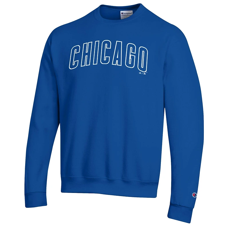 Men's Champion Royal Chicago Cubs Powerblend Wordmark Sweatshirt