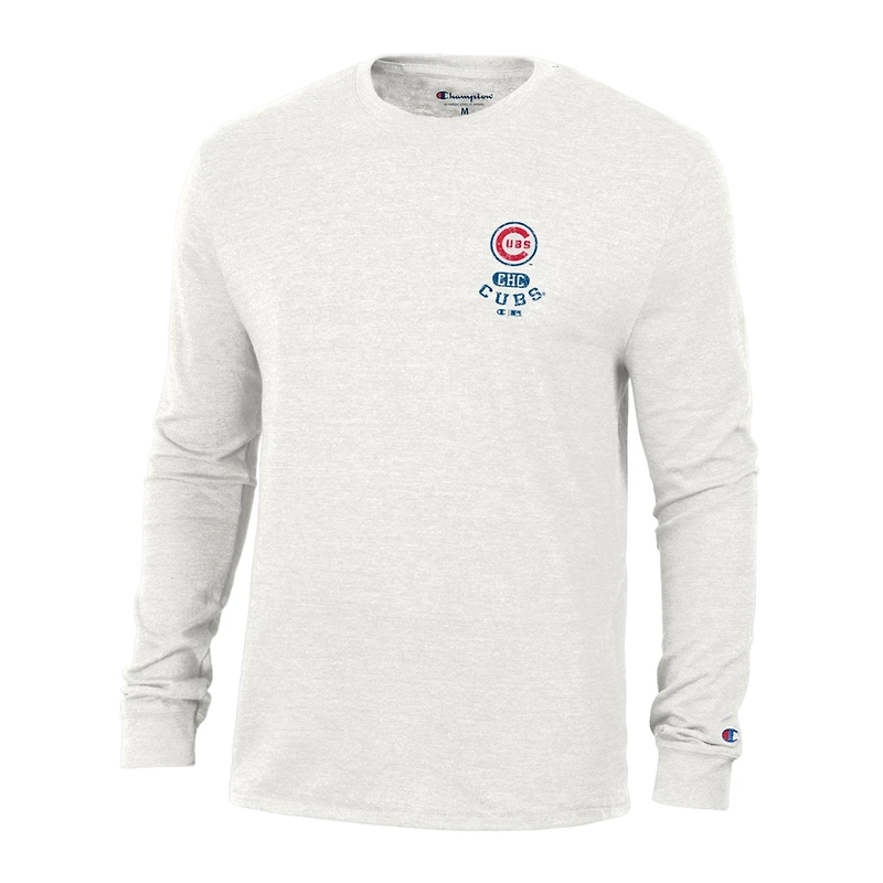 Men's Champion White Chicago Cubs Cooperstown Winning Tradition Tri-Blend Long Sleeve T-Shirt