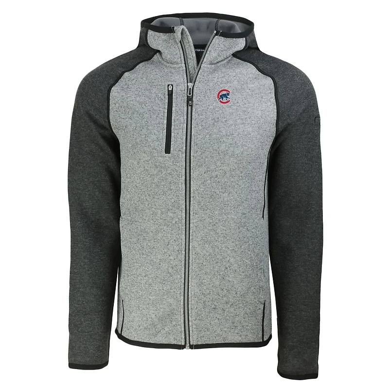 Men's Cutter & Buck Heather Charcoal/Heather Gray Chicago Cubs Mainsail Full-Zip Hooded Jacket