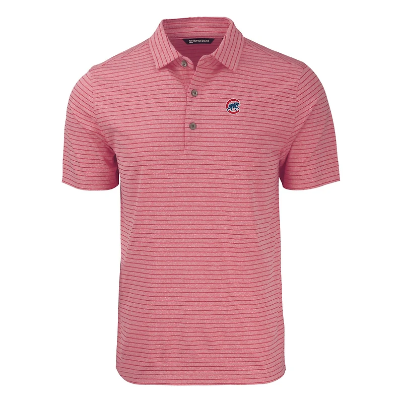 Polo recyclé extensible à rayures chinées Forge Eco pour homme, rouge chiné, des Chicago Cubs, de coupe Cutter & Buck, taille grande et