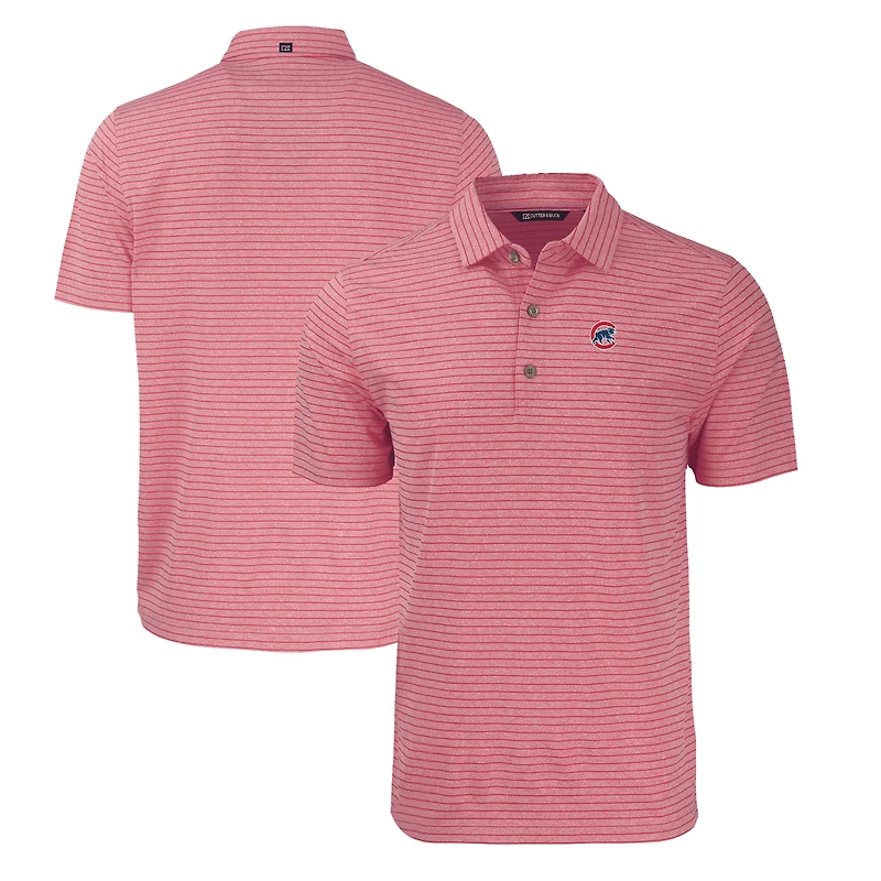 Men's Cutter & Buck Heather Red Chicago Cubs Big Tall Forge Eco Heathered Stripe Stretch Recycled Polo