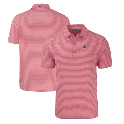 Men's Cutter & Buck Heather Red Chicago Cubs Big Tall Forge Eco Heathered Stripe Stretch Recycled Polo