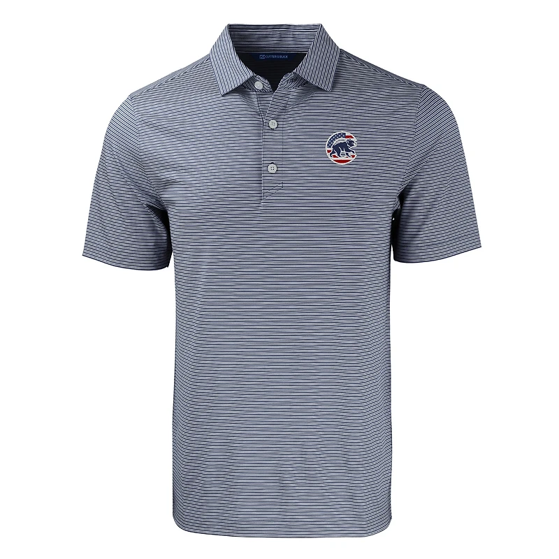 Men's Cutter & Buck  Navy/White Chicago Cubs Stars Stripes Forge Eco Double Stripe Stretch Recycled Polo
