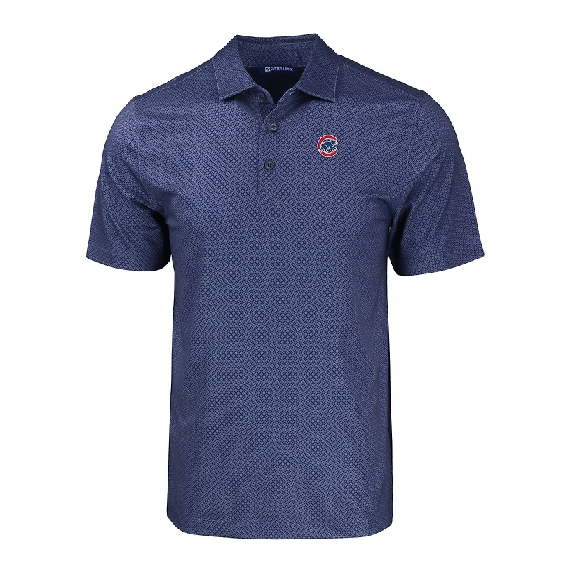 Men's Cutter & Buck Navy Chicago Cubs Big Tall Pike Eco Tonal Geo Print Stretch Recycled Polo
