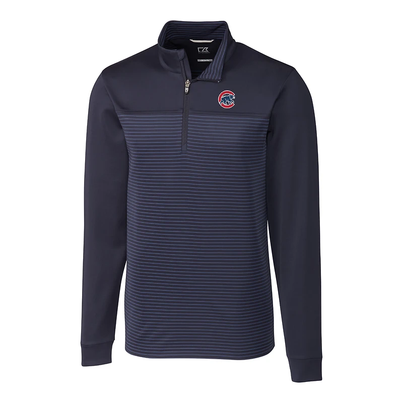 Men's Cutter & Buck Navy Chicago Cubs Big Tall Traverse Stripe Half-Zip Pullover Jacket