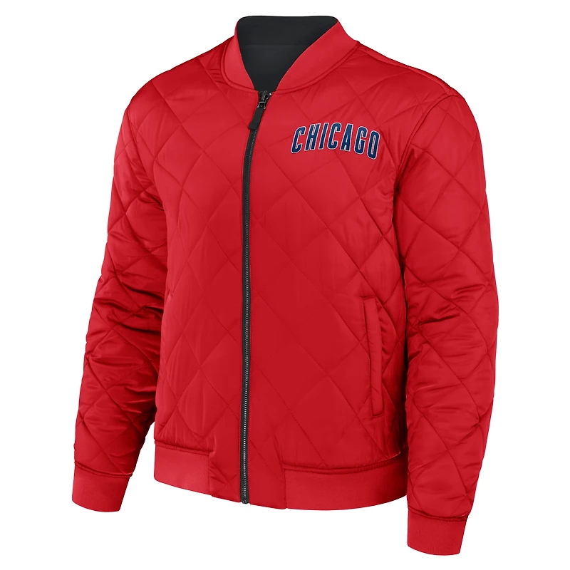 Collection Darius Rucker pour hommes par Fanatics - Blouson aviateur réversible à fermeture éclair intégrale noir/rouge des Chicago Cubs