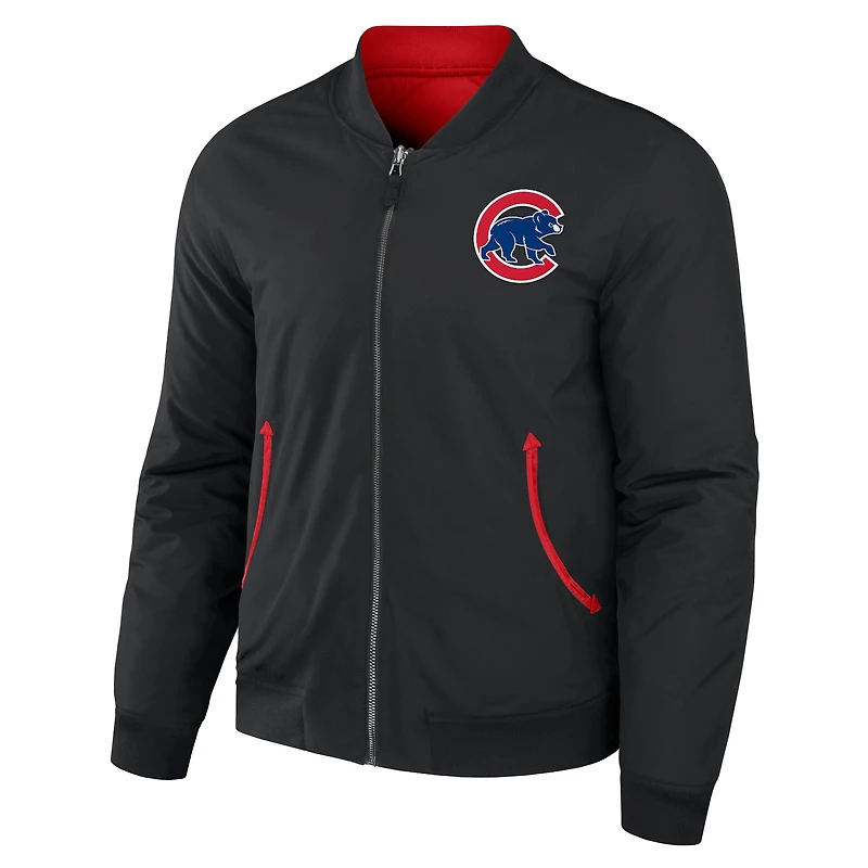 Collection Darius Rucker pour hommes par Fanatics - Blouson aviateur réversible à fermeture éclair intégrale noir/rouge des Chicago Cubs