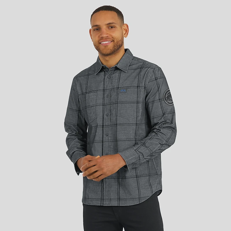 Men's Darius Rucker Collection by Fanatics Gray Chicago Cubs Thin Wale Corduroy Plaid Button Up Shirt
