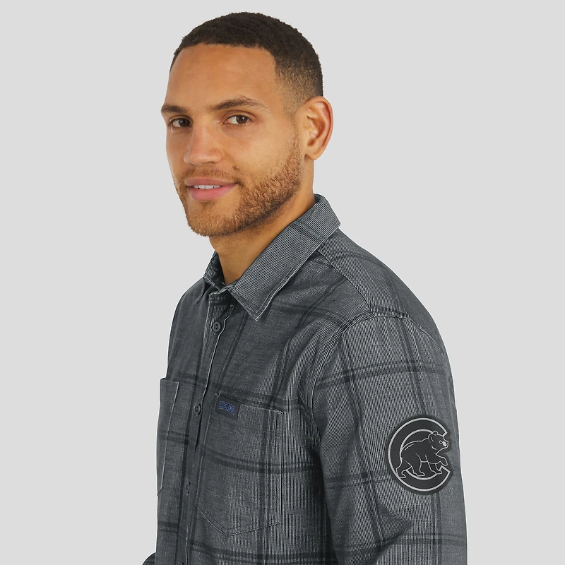 Men's Darius Rucker Collection by Fanatics Gray Chicago Cubs Thin Wale Corduroy Plaid Button Up Shirt
