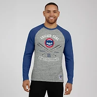 T-shirt de baseball à manches longues raglan pour homme, collection Darius Rucker par Fanatics, gris chiné, Chicago Cubs, bords bruts