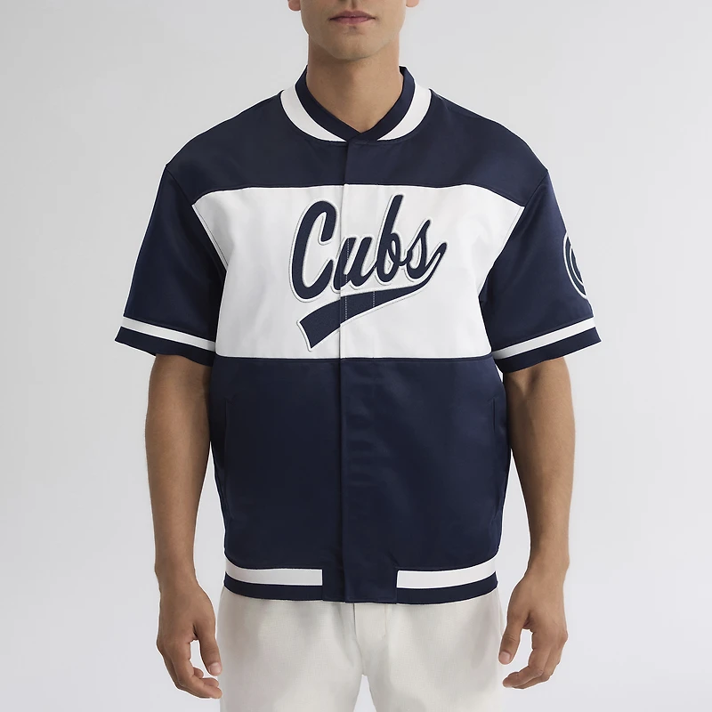 Men's Fanatics Athletic Navy Chicago Cubs Iconic Full-Snap Short Sleeve Satin Warm-Up