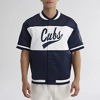 Men's Fanatics Athletic Navy Chicago Cubs Iconic Full-Snap Short Sleeve Satin Warm-Up