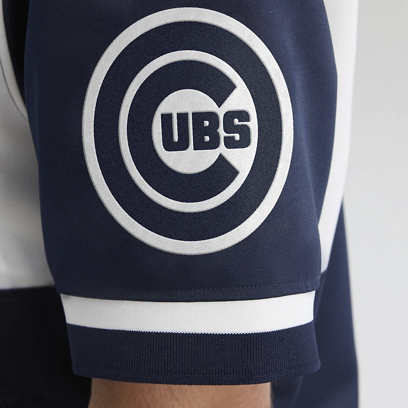 Men's Fanatics Athletic Navy Chicago Cubs Iconic Full-Snap Short Sleeve Satin Warm-Up