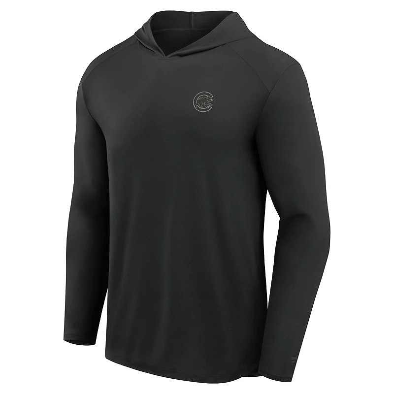 Men's Fanatics Black Chicago Cubs Front Office Power Mono Long Sleeve Hoodie T-Shirt