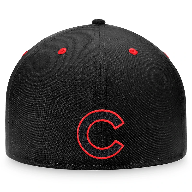 Casquette ajustée noire avec le mot-symbole emblématique des Chicago Cubs Fanatics pour hommes