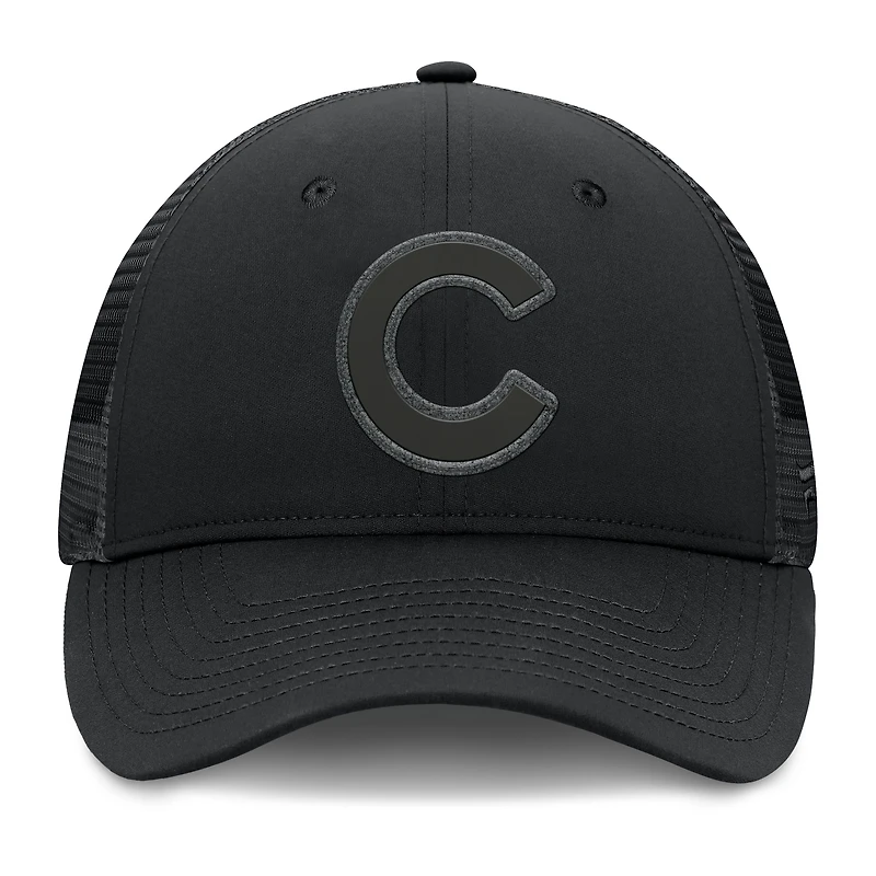 Casquette de camionneur ajustable noire Fanatics pour hommes des Chicago Cubs