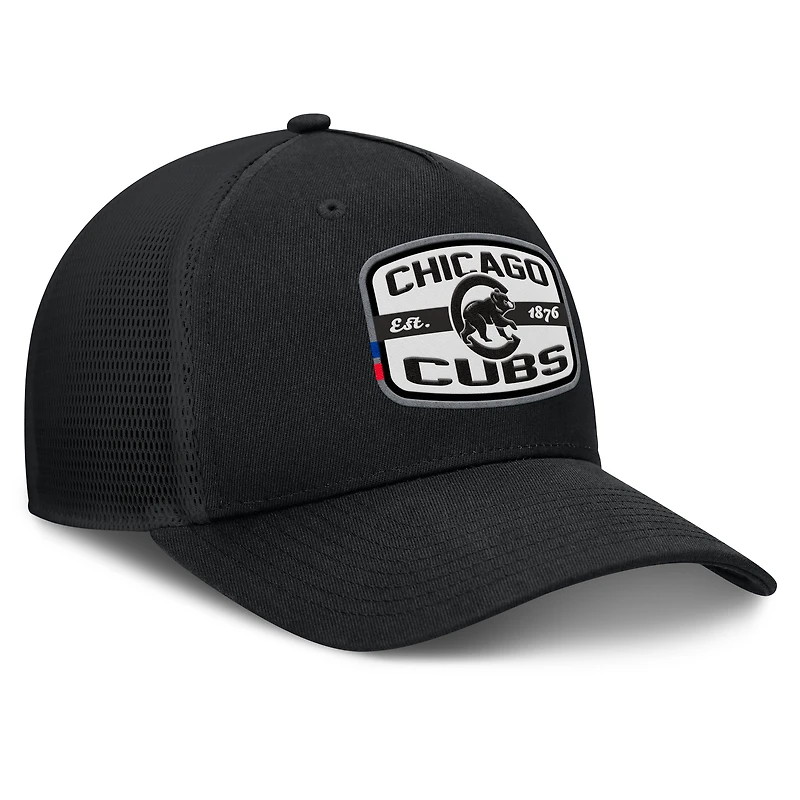 Men's Fanatics Black Chicago Cubs Team Patch A-Frame Trucker Snapback Hat