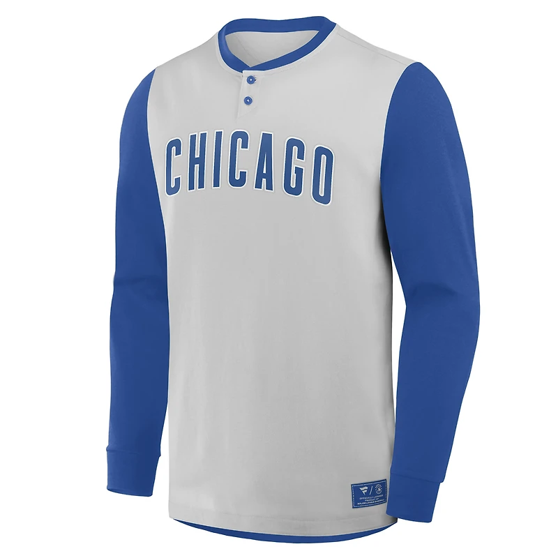 Men's Fanatics Gray/Royal Chicago Cubs Clubhouse Long Sleeve Henley Shirt