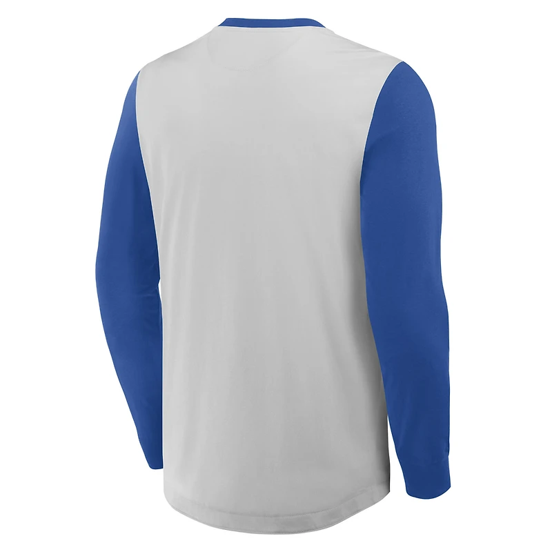 Men's Fanatics Gray/Royal Chicago Cubs Clubhouse Long Sleeve Henley Shirt