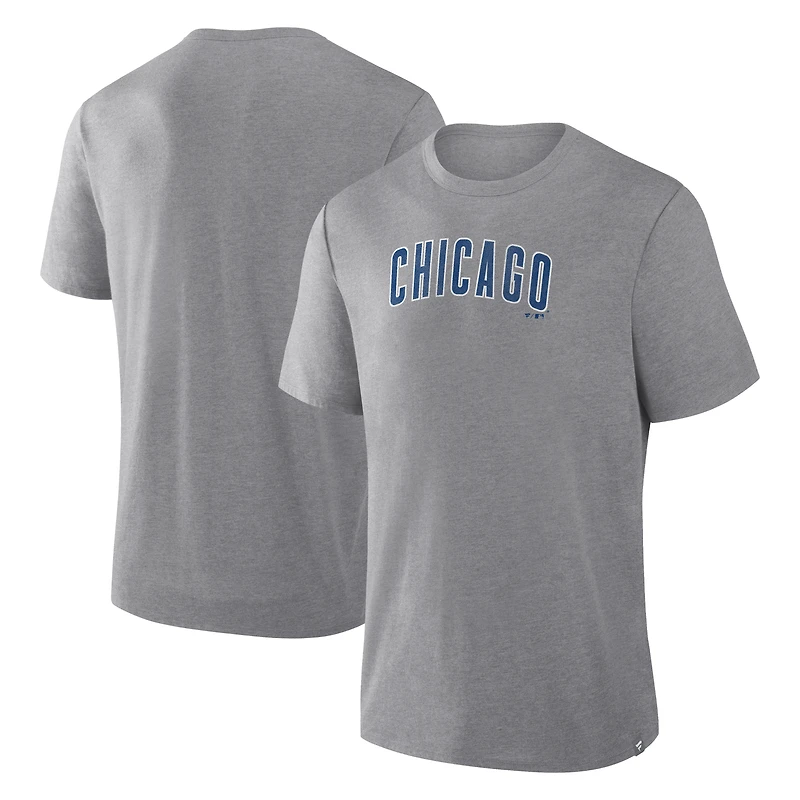 Men's Fanatics Heather Gray Chicago Cubs Play Tribute Tri-Blend T-Shirt