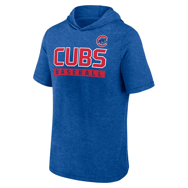 Men's Fanatics Heather Royal Chicago Cubs Push Short Sleeve Pullover Hoodie