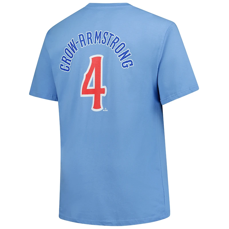 T-shirt Fanatics Pete Crow-Armstrong bleu clair pour homme, grand et grand, avec nom numéro des Chicago Cubs