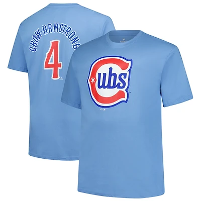 T-shirt Fanatics Pete Crow-Armstrong bleu clair pour homme, grand et grand, avec nom numéro des Chicago Cubs
