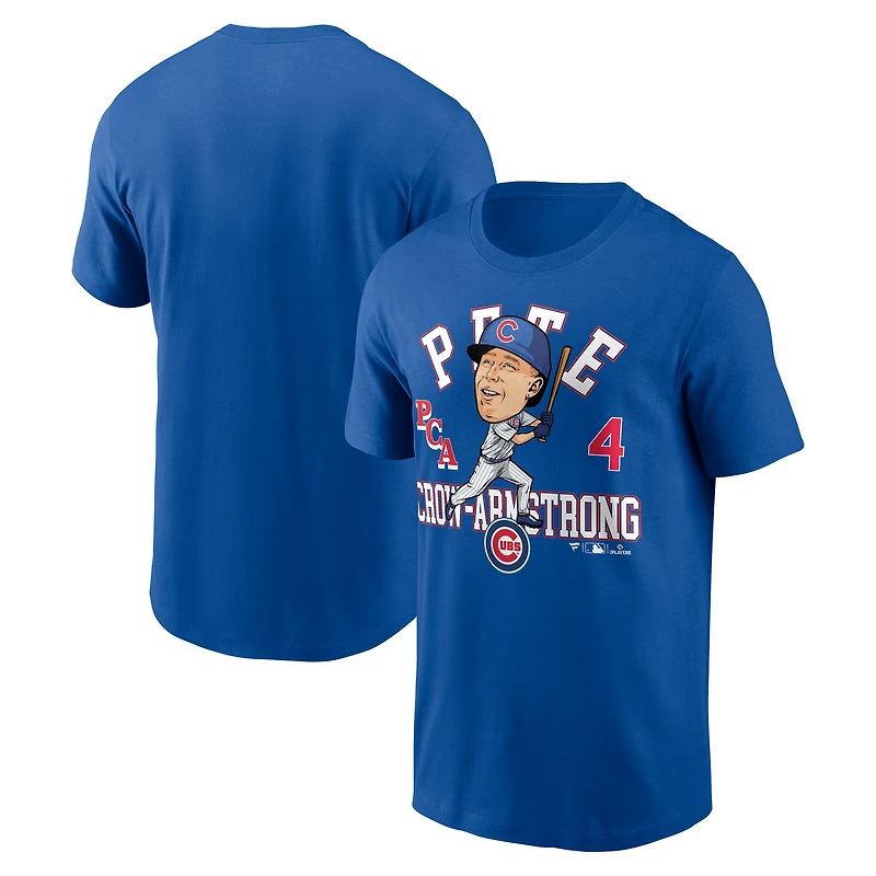 T-shirt fanatique pour homme Pete Crow-Armstrong Royal Chicago Cubs, caricature de la ville natale