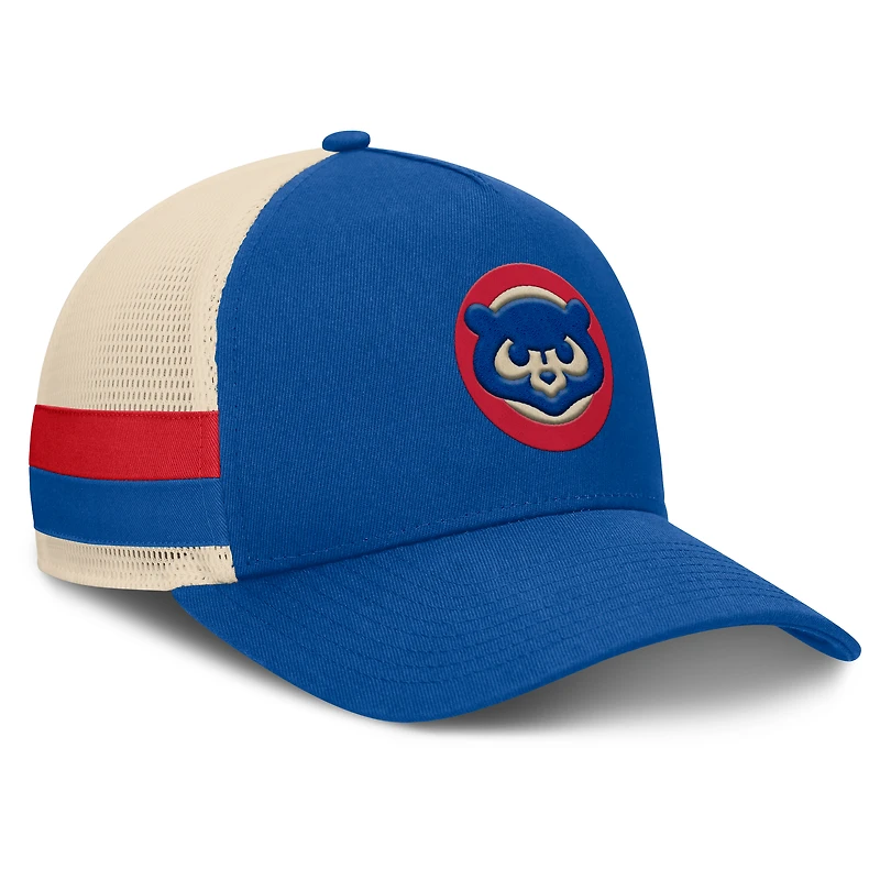 Men's Fanatics Royal/Natural Chicago Cubs Inherited Side Stripe Trucker Adjustable Hat