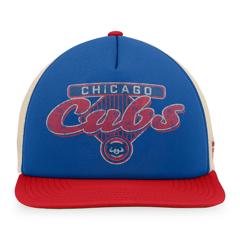 Casquette Snapback de camionneur en mousse Talley de la collection Cooperstown des Chicago Cubs Royal/Rouge Fanatics pour hommes