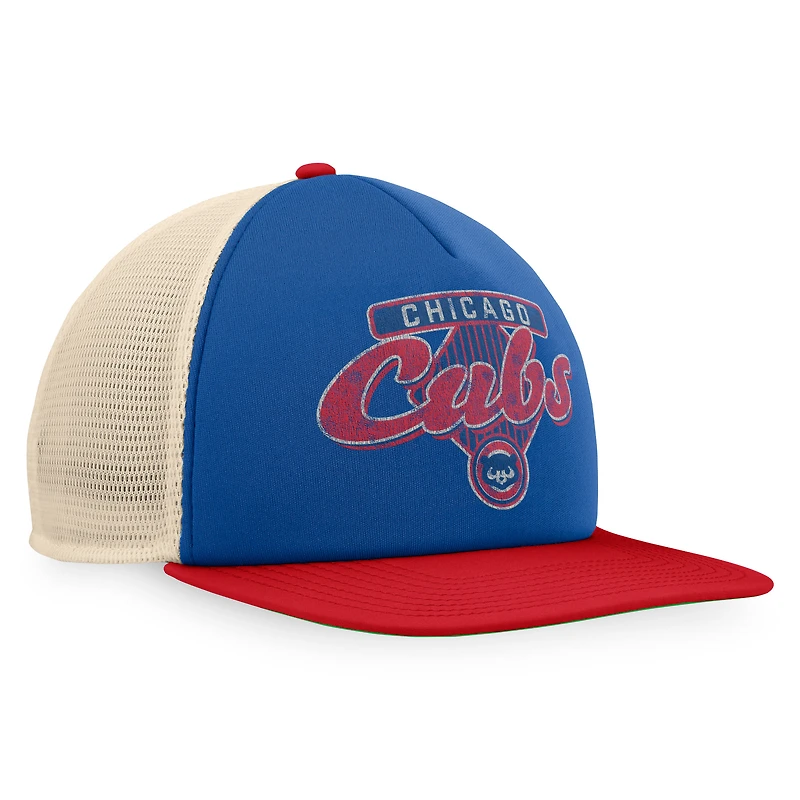 Men's Fanatics Royal/Red Chicago Cubs Cooperstown Collection Talley Foam Trucker Snapback Hat