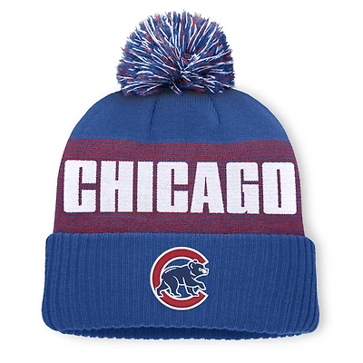 Bonnet à revers rayé Chicago Cubs Royal de Fanatics pour homme, avec pompon