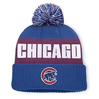Bonnet à revers rayé Chicago Cubs Royal de Fanatics pour homme, avec pompon