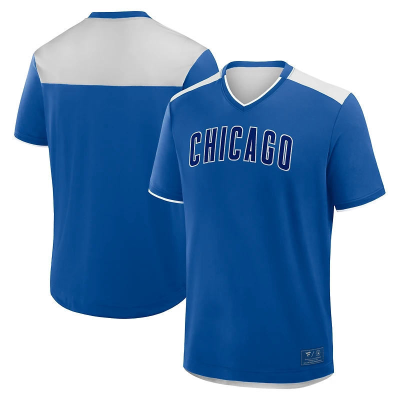 T-shirt col V Fanatics Royal Chicago Cubs Walk Off pour homme